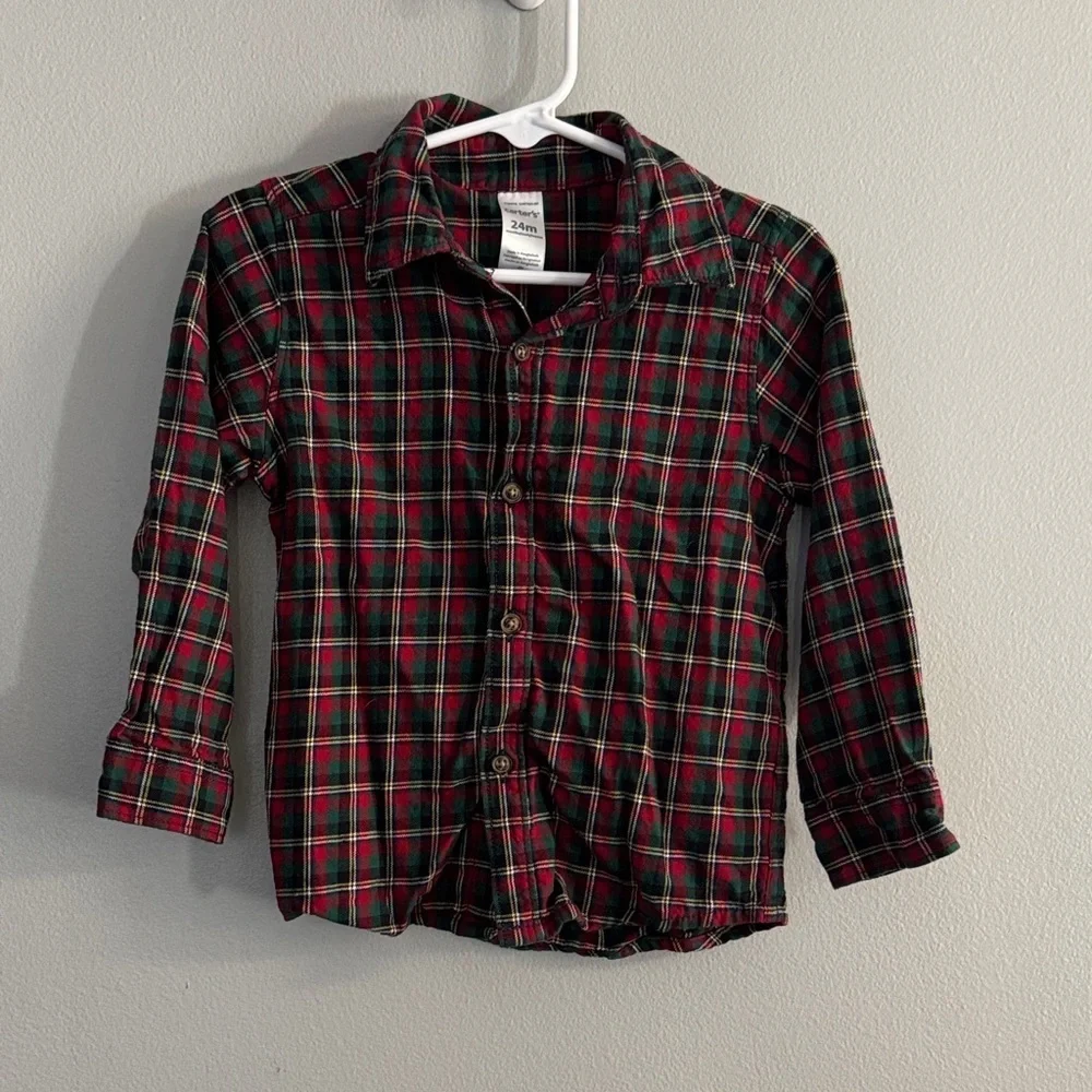 Carters Red and Green Plaid Button Down Shirt